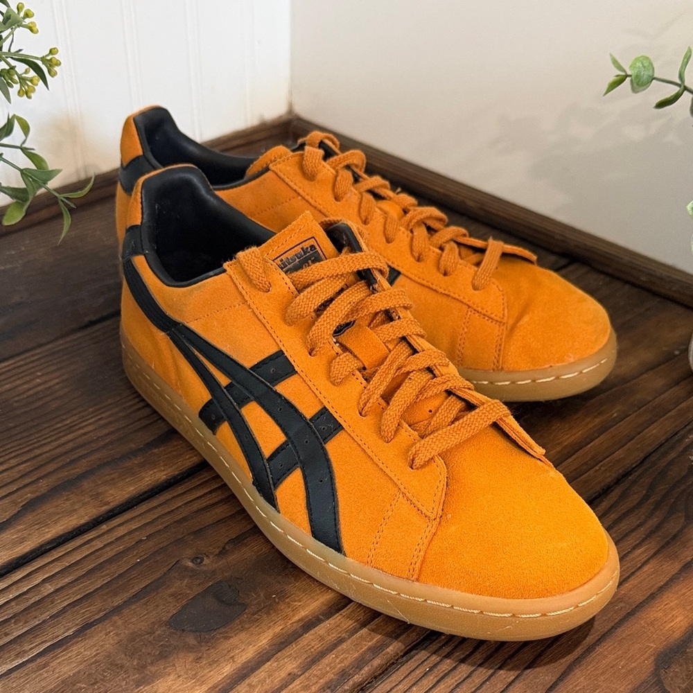Onitsuka Tiger by Asics Orange Suede Sneakers with Black Stripes